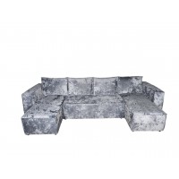 Диван еврокнижка Лофт П-образный с 2 оттоманками плюш серый