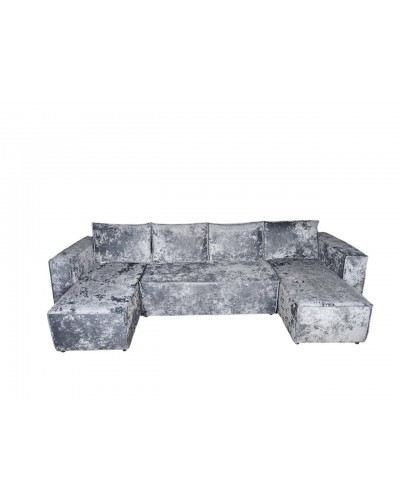 Диван еврокнижка Лофт П-образный с 2 оттоманками плюш серый, Фото Диван