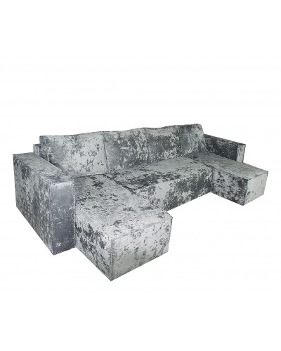 Диван еврокнижка Лофт П-образный с 2 оттоманками плюш серый, Фото Диван