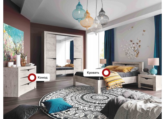 Спальный гарнитур "Соренто" композиция #1 Дуб бонифаций, МебельГрад