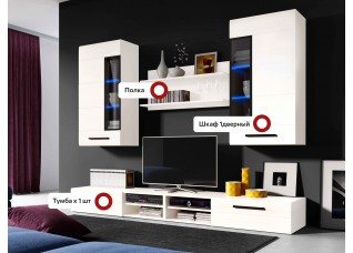 Модульная гостиная "Кёльн" композиция #1 Белый Аляска / Белый глянец