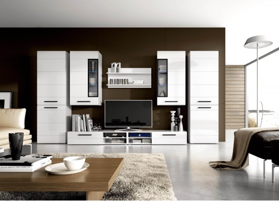 Модульная гостиная "Кёльн" композиция #1 Белый Аляска / Белый глянец, МебельГрад