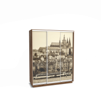 Шкаф-купе 1770 "Леон 2" с фотопечатью на стекле "Прага" Дуб стирлинг