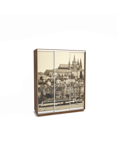 Шкаф-купе 1770 "Леон 2" с фотопечатью на стекле "Прага" Дуб стирлинг