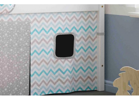 Штора для низкой кровати Соня Зигзаг небесный/Звездопад на сером, МебельГрад