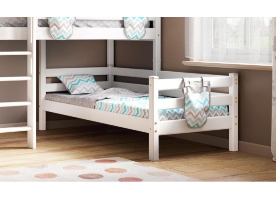 Вариант 7 Угловая кровать "Соня" с прямой лестницей Белый, МебельГрад