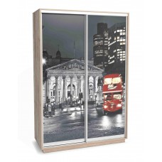 Шкаф-купе «Леон 2» с фотопечатью на стекле «Лондон» 1500 Дуб бонифаций