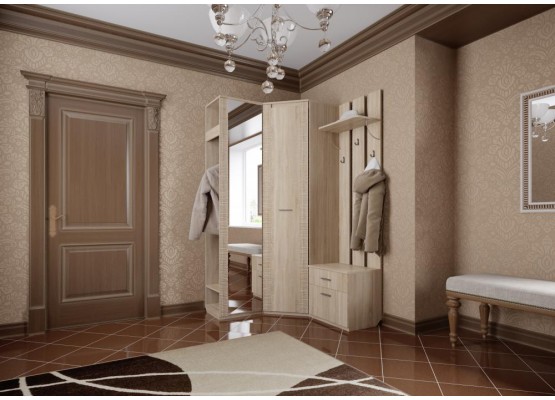 Вешалка с зеркалом "Элана" прихожая Дуб сонома, МебельГрад