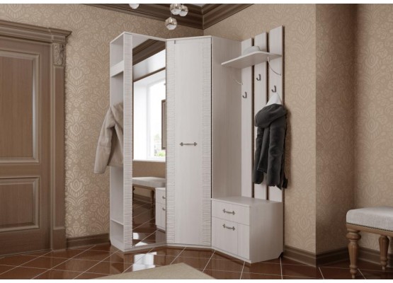Вешалка с зеркалом "Элана" прихожая Бодега белая, МебельГрад