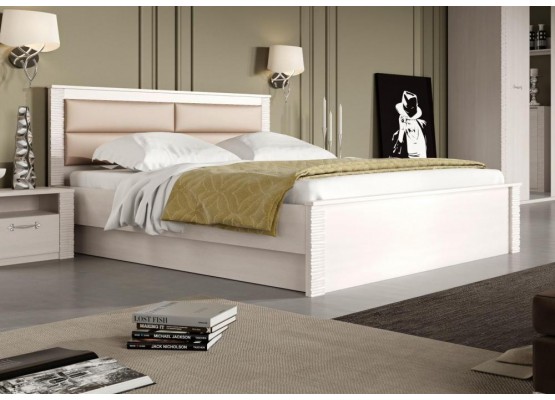 Кровать 1800 "Элана" спальня Бодега белая, МебельГрад