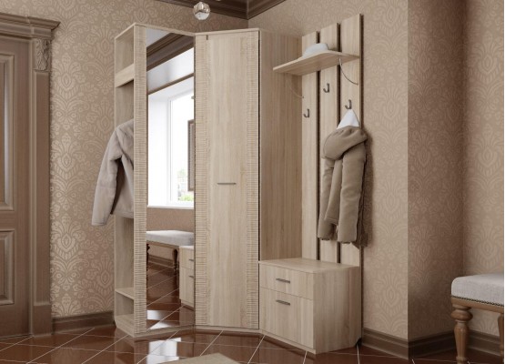 Вешалка с зеркалом "Элана" прихожая Дуб сонома, МебельГрад