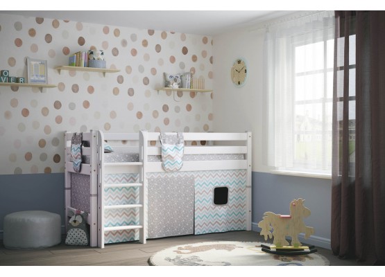 Вариант 11 Низкая кровать "Соня" с прямой лестницей Белый, МебельГрад