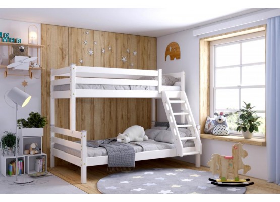 Кровать двухъярусная с наклонной лестницей "Адель" Белый полупрозрачный, МебельГрад