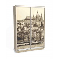 Шкаф-купе 1500 "Леон 2" с фотопечатью на стекле "Прага" Дуб бонифаций
