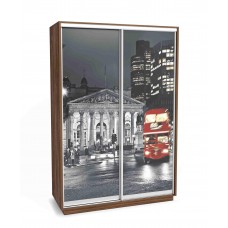 Шкаф-купе «Леон 2» с фотопечатью на стекле «Лондон» 1500 Дуб стирлинг