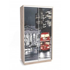 Шкаф-купе «Леон 2» с фотопечатью на стекле «Лондон» 1200 Дуб бонифаций