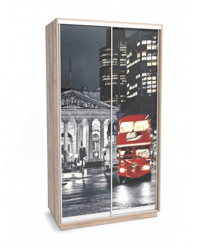 Шкаф-купе «Леон 2» с фотопечатью на стекле «Лондон» 1200 Дуб бонифаций