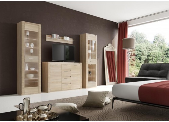 Витрина "Элана" гостиная Дуб сонома, МебельГрад