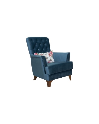 Кресло для отдыха «Ирис» Лекко океан (полуночно-синий), Фибра Менуэт (красно-синие букеты)