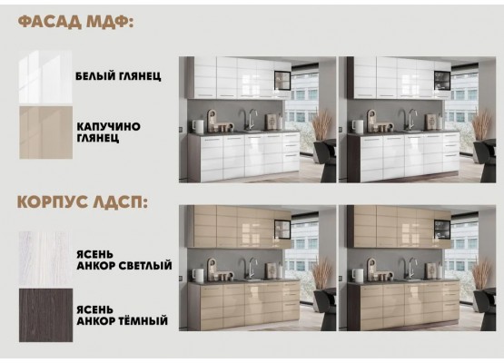 Инесса кухня 1.6 м Белый глянец, Раус