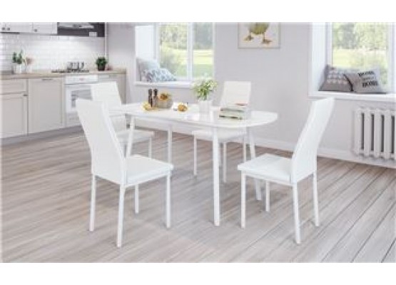 Стол РАУНД раздвижной со стеклом 94(124)х64, Белый/Белый, Поставщик №78