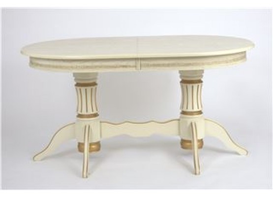 Стол овальный "Милорд-150" (90х150х200 / слоновая кость 1013/патина золото), Поставщик №78