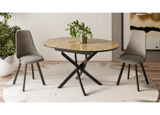 Стол обеденный «Diamond» Тип 3 - КМ+02.68.000.168 Черный, Светло-коричневый, ТриЯ