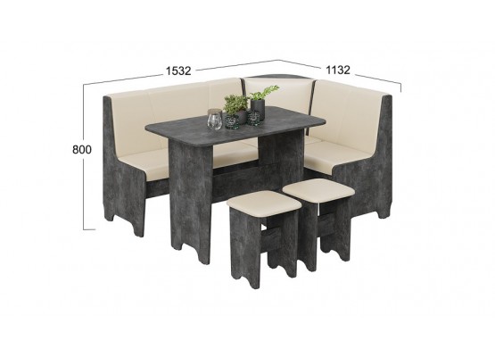 Кухонный уголок «Техас» Исп.1 Асфальтный, Бежевый, ТриЯ