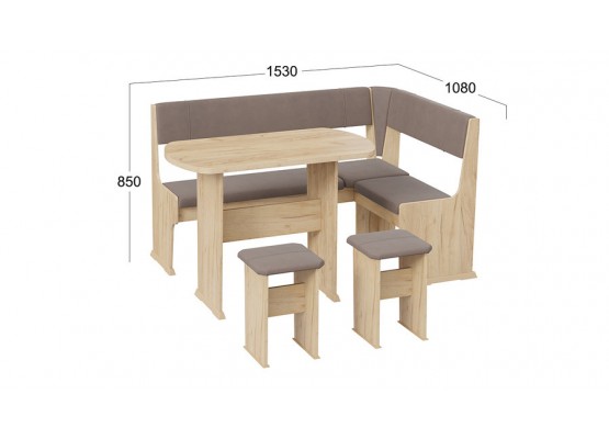 Кухонный уголок «Рио» Светло-коричневый, Серо-коричневый, ТриЯ