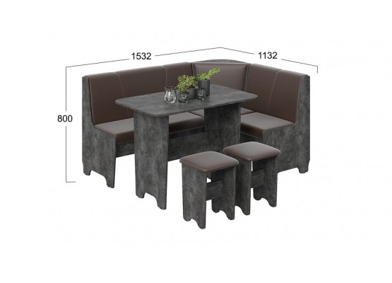 Кухонный уголок «Техас» Исп.1 Асфальтный, Коричневый, ТриЯ