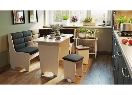 Кухонный уголок «Техас» Исп.2 Молочный, Коричневый, ТриЯ