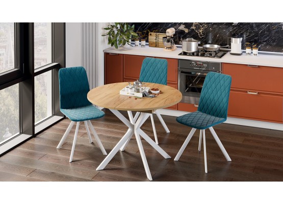 Стол обеденный раздвижной «Мэдисон» Тип 1 Белый, Светло-коричневый, ТриЯ