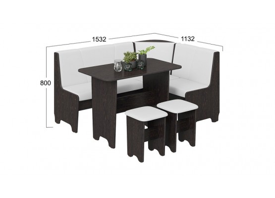 Кухонный уголок «Техас» Исп.1 Темно-коричневый, Белый, ТриЯ