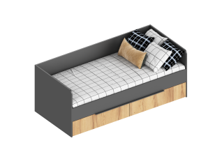 Кровать "Стил" с 2 ящиками 832х1832х700 Тёмно серый/Дуб золотистый