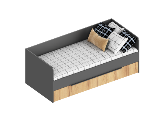 Кровать "Стил" с 2 ящиками 832х1832х700 Тёмно серый/Дуб золотистый, Велес