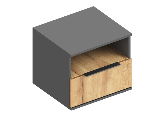 Тумба прикроватная "Стил" с ящиком и нишей 500х450х450 Тёмно серый/Дуб золотистый, Велес