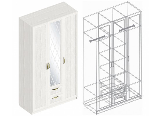 Шкаф «Александрия» ДА-01 3-ств с 2 ящиками 1200х530х2200, Велес