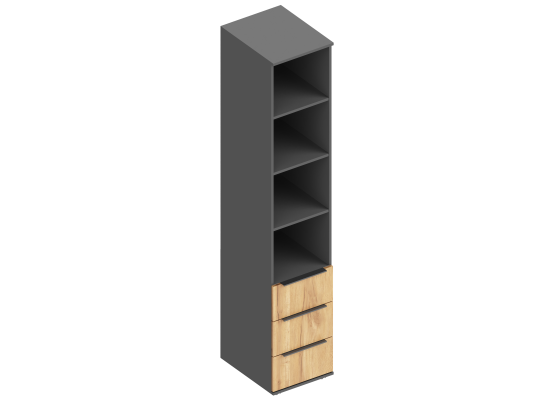 Пенал "Стил" с 3 ящиками 400х500х2100 Тёмно серый/Дуб золотистый, Велес