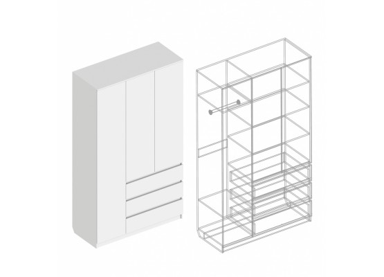 Шкаф 3-ств с 3 ящиками 1200х500х2100, Велес