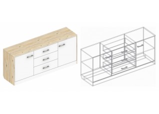 Комод "Милана" 2-ств с 3 ящиками 1686х460х740 Гаскон Пайн/Белый лофт