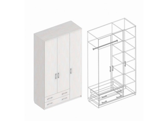 Шкаф «Универсал» 3х-ств. с 2 ящиками 1200х510х2100, Велес