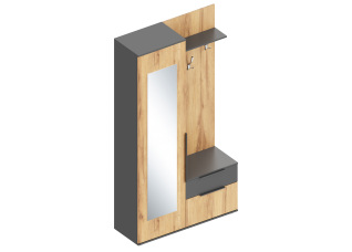 Прихожая "Стил" (левое исполнение) 1150х400х2100 Темно серый/Дуб золотистый