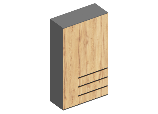 Шкаф "Стил" 3-ств с 3 ящиками 1200х500х2100 Темно серый/Дуб золотистый, Велес
