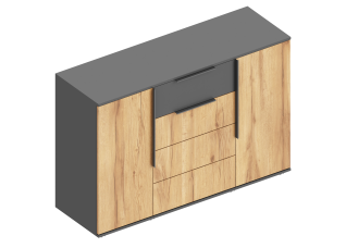 Комод "Стил" 2-ств с 4 ящиками 1400х450х940 Темно серый/Дуб золотистый