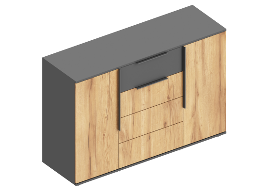 Комод "Стил" 2-ств с 4 ящиками 1400х450х940 Темно серый/Дуб золотистый, Велес