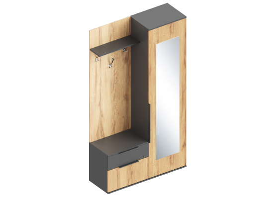 Прихожая "Стил" (правое исполнение) 1150х400х2100 Темно серый/Дуб золотистый, Велес