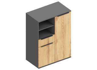 Комод "Стил" 2-ств с ящиком и нишей 800х450х1100 Темно серый/Дуб золотистый