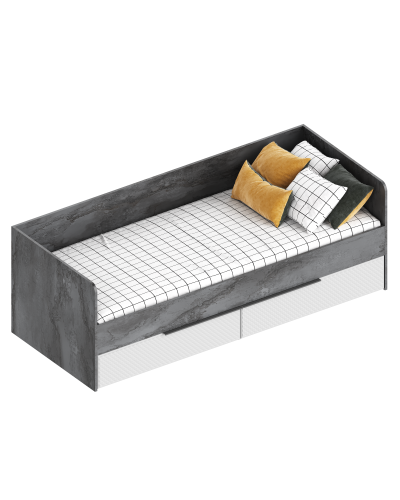 Кровать "Лео" с 2 ящиками 832х2032х700 Айрон рок/Софт Айс