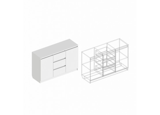 Комод 2-ств с 3 ящиками 1200х400х770, Велес