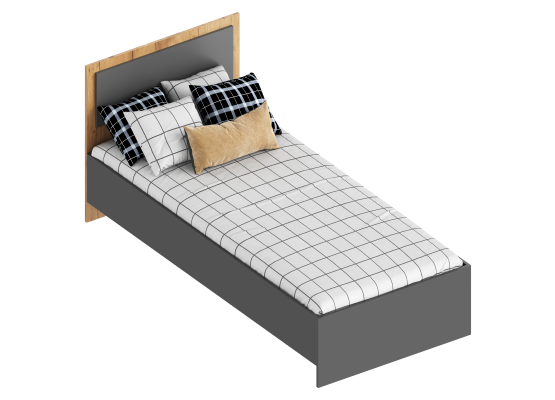 Кровать 0,9 "Стил" 932х2032х900 Темно серый/Дуб золотистый, Велес